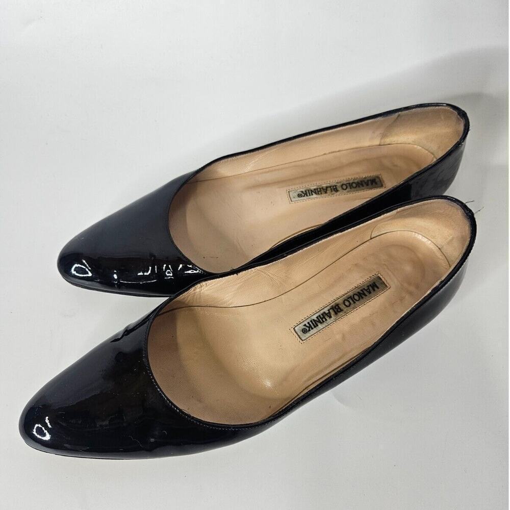 Manolo Blahnik Womens Classic Black Patent Leather Ballet Flat Italy Size 35